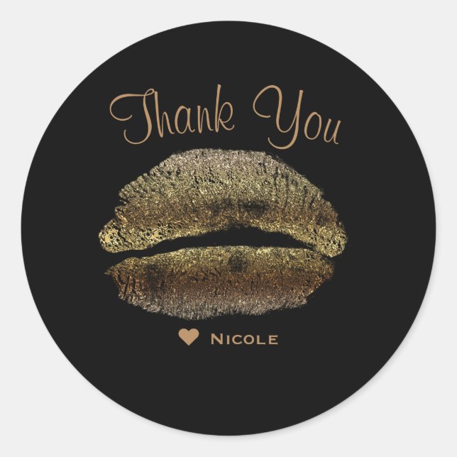 Gold Lippen Kiss Makeup Beauty Glam Chic Custom Runder Aufkleber (Vorderseite)