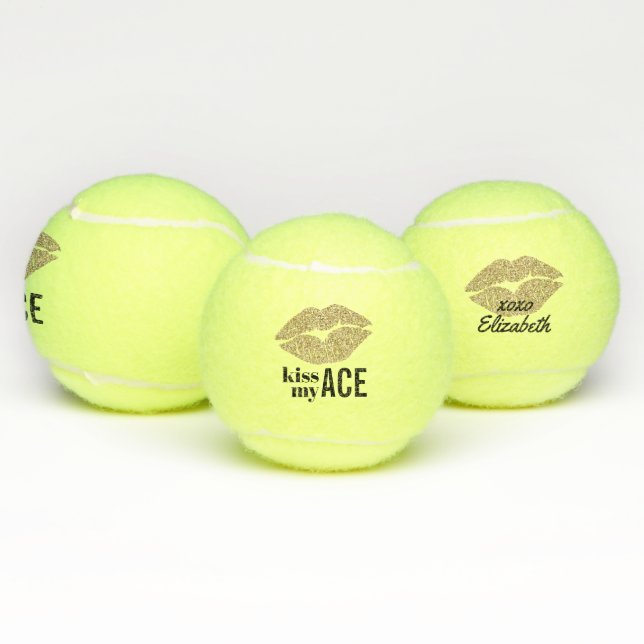 Gold Lippen Kiss My Ace Personalisiert Tennisbälle (Multi)