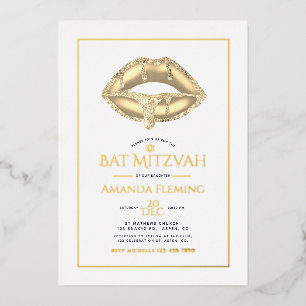 Gold Lips Bat Mitzvah Foto Einladung