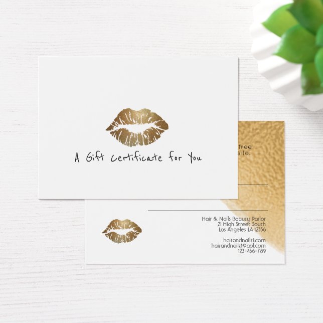 Gold Lips GIFT CERTIFICATE ADD LOGO Schönheitssalo (Schreibtisch)