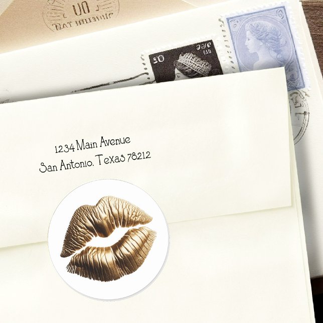 Gold Lips Lipstick Kiss SWAK Klassischer Round Sti Runder Aufkleber (Von Creator hochgeladen)