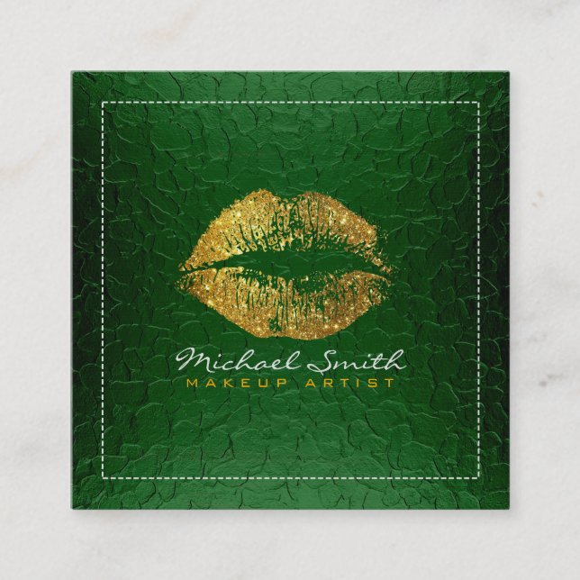 Gold Lips machen Künstler zu einem modernen grünen Quadratische Visitenkarte (Vorderseite)