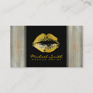 Gold Lips Makeup Artist Modern Wood Look #2 Visitenkarte