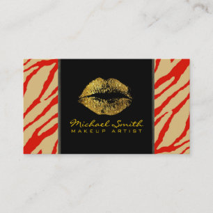 Gold Lips Makeup Artist Modern Zebra Skin #2 Visitenkarte