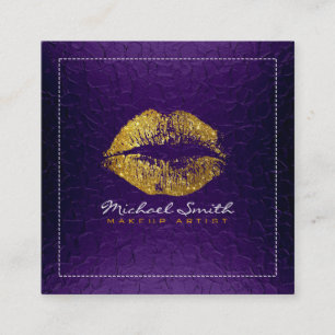 Gold Lips Makeup Artist Modernes Lila Metall Quadratische Visitenkarte
