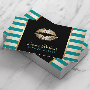 Gold Lipstick Modern Aquamarin & Gold Streifen Sal Visitenkarte