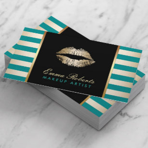 Gold Lipstick Modern Aquamarin & Gold Streifen Sal Visitenkarte