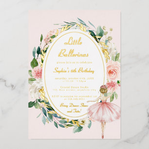 Gold Little Ballerina Kindergeburtstag Folieneinladung