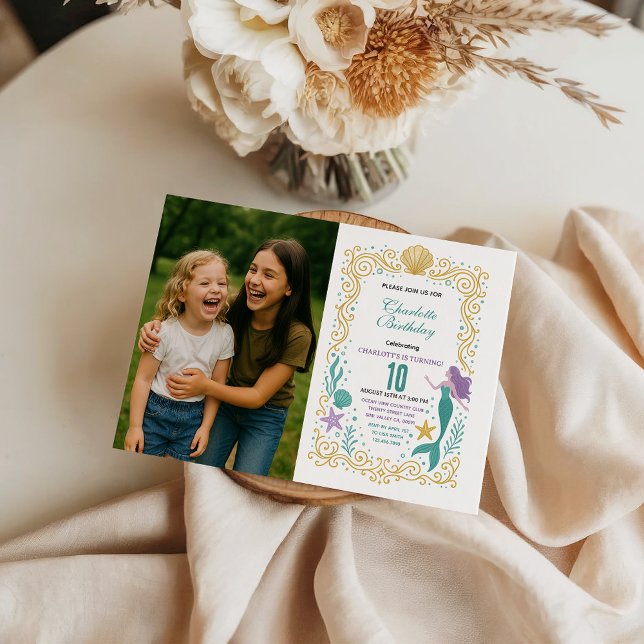 Gold Little Mermaid 10th Birthday  Under the sea Einladung (Von Creator hochgeladen)