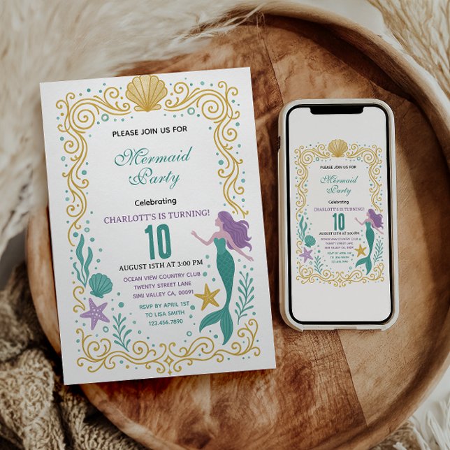 Gold Little Mermaid 10th Birthday  Under the sea  Einladung (Von Creator hochgeladen)