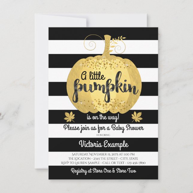 Gold Little Pumpkin Baby Shower Einladungen (Vorderseite)