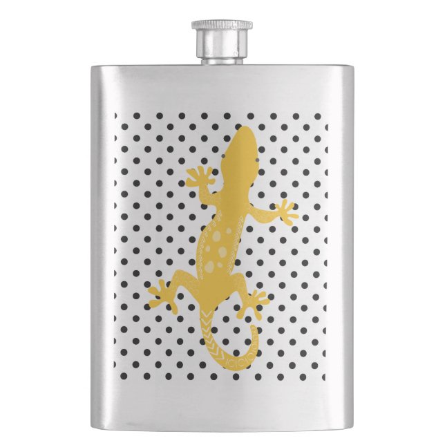 Gold Lizard Schwarz-weiß Polka Dotask Flachmann (Vorderseite)