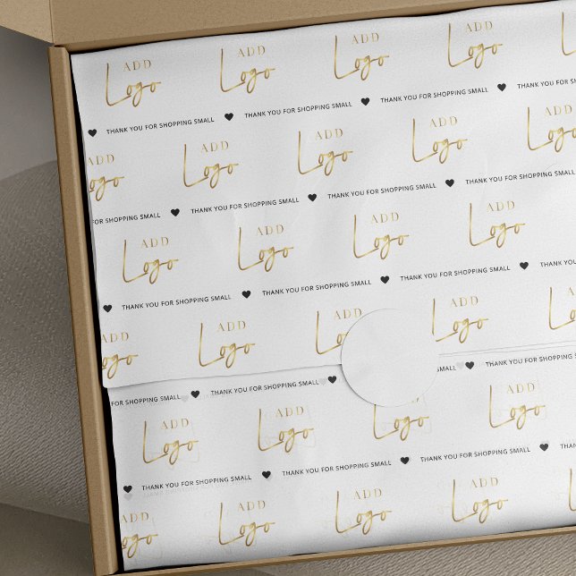Gold-Logo Moderne Markenverpackung Seidenpapier (Add the finishing touch to your packaging with this stylish paper sheet design)