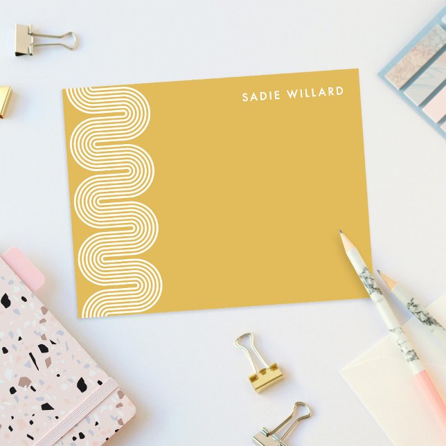 Gold Lombard Wavy Lines Modern Stationery Card Mitteilungskarte (Von Creator hochgeladen)