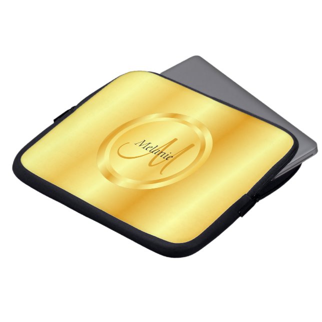 Gold Look Elegante Moderne Mit Monogramm Trendy Laptopschutzhülle (Vorne Oben)