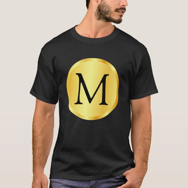 Gold Look Elegante Schwarz Trendy Monogram Vorlage T-Shirt (Vorderseite)