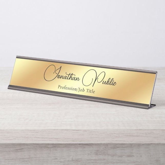 Gold Look Moderne Elegant Template Typografie Schreibtischnamensplakette (Vorderseite )