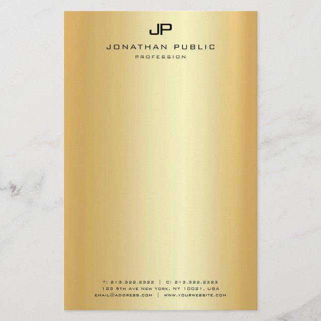 Gold Look Moderne elegante Monogram Vorlage Briefpapier (Vorderseite)