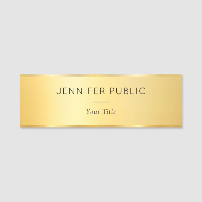 Gold Look Moderne glamouröse Mitarbeiter Elegant Namensschild (Vorderseite)