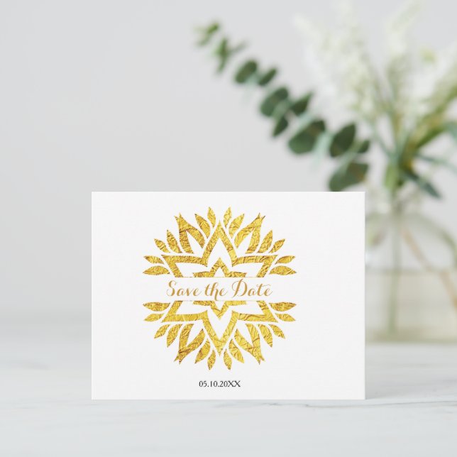 Gold Look Star Mandala Bat Mitzvah Save the Date Ankündigungspostkarte (Stehend Vorderseite)