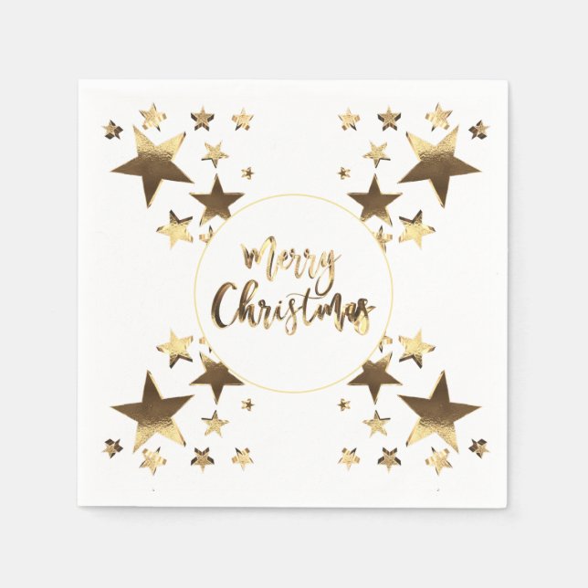 Gold Look Sterne Muster Elegant Frohe Weihnachten Serviette (Vorderseite)
