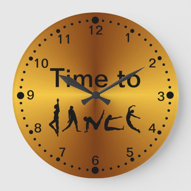 Gold Look Time to Dance Dancers Wall Clock Große Wanduhr (Vorderseite)