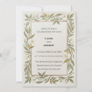 Gold-Lorbeer-Grün-Hochzeit Einladung