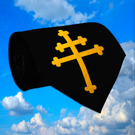 Gold Lorraine Cross auf Black / Beerdigung Neck Ti Krawatte