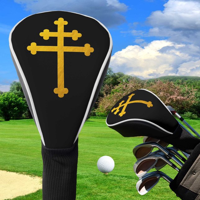 Gold Lorraine Cross auf Black / Golf Heads Cover Headcover (Von Creator hochgeladen)