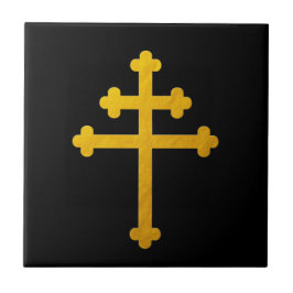 Gold Lorraine Cross auf Schwarz / Christlich Fliese