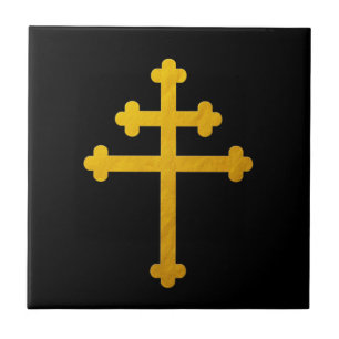 Gold Lorraine Cross auf Schwarz / Christlich Fliese