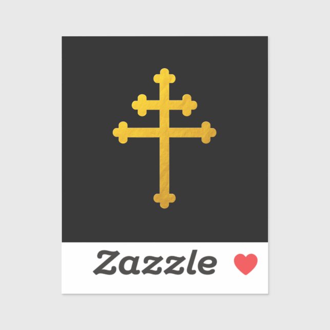 Gold Lorraine Cross auf schwarz / Christlich groß Aufkleber (Blatt)