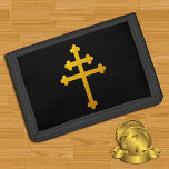 Gold Lorraine Cross auf Schwarz / Christlich Tri-fold Geldbeutel<br><div class="desc">Brieftasche: Gold Lorraine Cross auf schwarz</div>