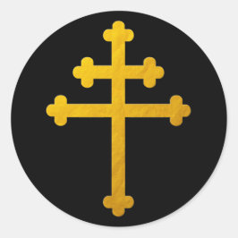 Gold Lorraine Cross auf Schwarz / Christliche Aufk Runder Aufkleber