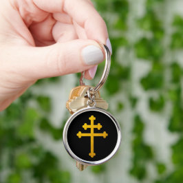 Gold Lorraine Cross on Black / fashion Keychain Schlüsselanhänger