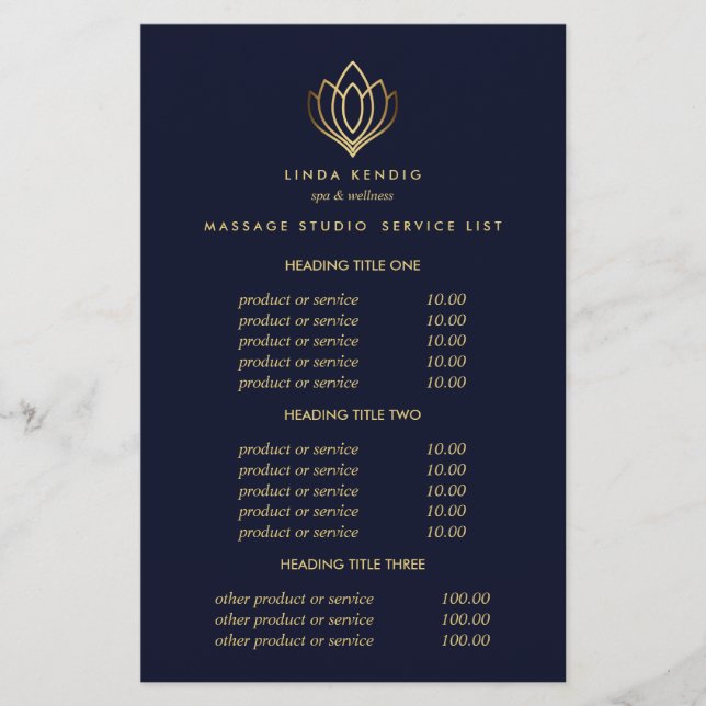 Gold Lotus Blue Wellness-Center & Massage Preise & Flyer (Vorne)