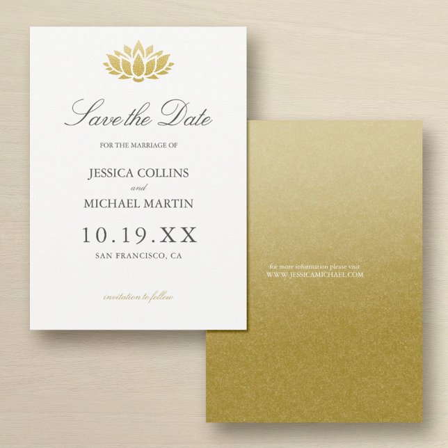 Gold Lotus Blume Custom Wedding Save the Date (Von Creator hochgeladen)