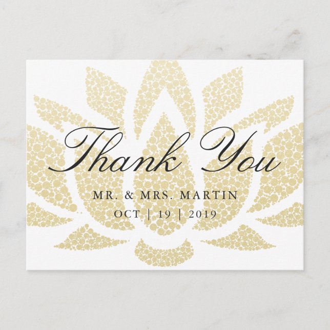 Gold Lotus Blume Custom Wedding Vielen Dank Postkarte (Vorderseite)