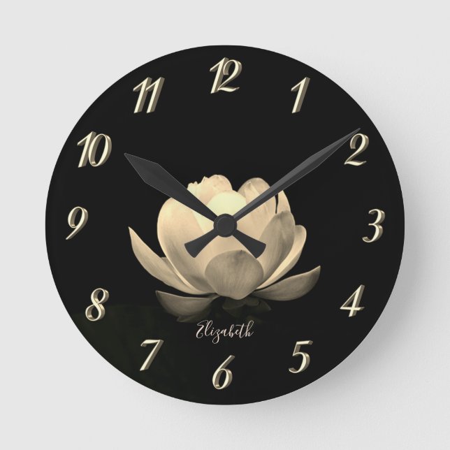 Gold Lotus Blume Landschaft, Zen Runde Wanduhr (Vorderseite)