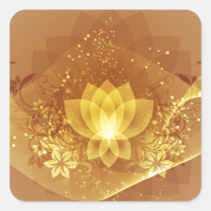 Gold Lotus Blume Quadratischer Aufkleber