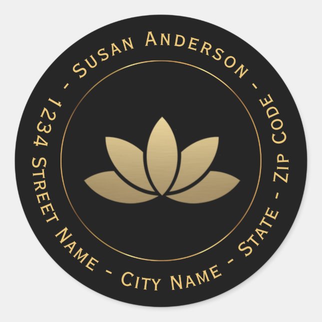 Gold Lotus Blume Rücksendeadresse Runder Aufkleber (Vorderseite)