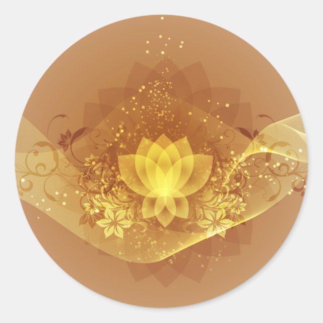 Gold Lotus Blume Runder Aufkleber (Vorderseite)