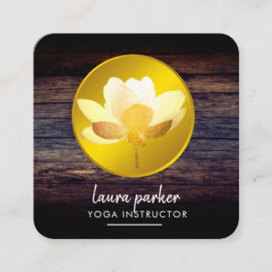 Gold Lotus Blume Yoga Instruktor Rustikales Holz Quadratische Visitenkarte