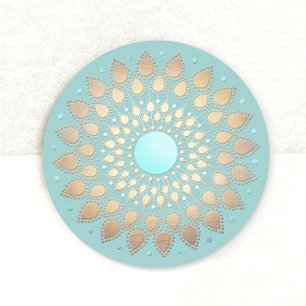 Gold Lotus Floral Mandala Aquamarin Blue Runder Aufkleber