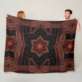Gold Lotus in Black Fleece Blanket