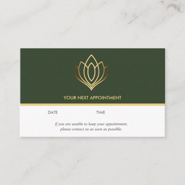 Gold Lotus Logo | Grün | Yoga für Wellness-Massage Visitenkarte (Vorderseite)