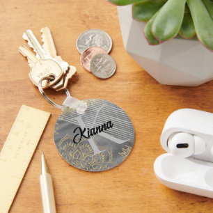 Gold Lotus Mandala Glittery Monogram Schlüsselanhänger