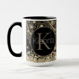 Gold Lotus Mandala Glittery Stars Monogram Tasse