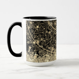 Gold Lotus Mandala Gold Stars Glitzer Tasse