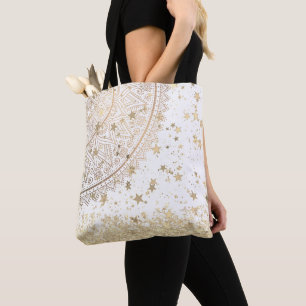 Gold Lotus Mandala mit Gold Stars auf Weiß